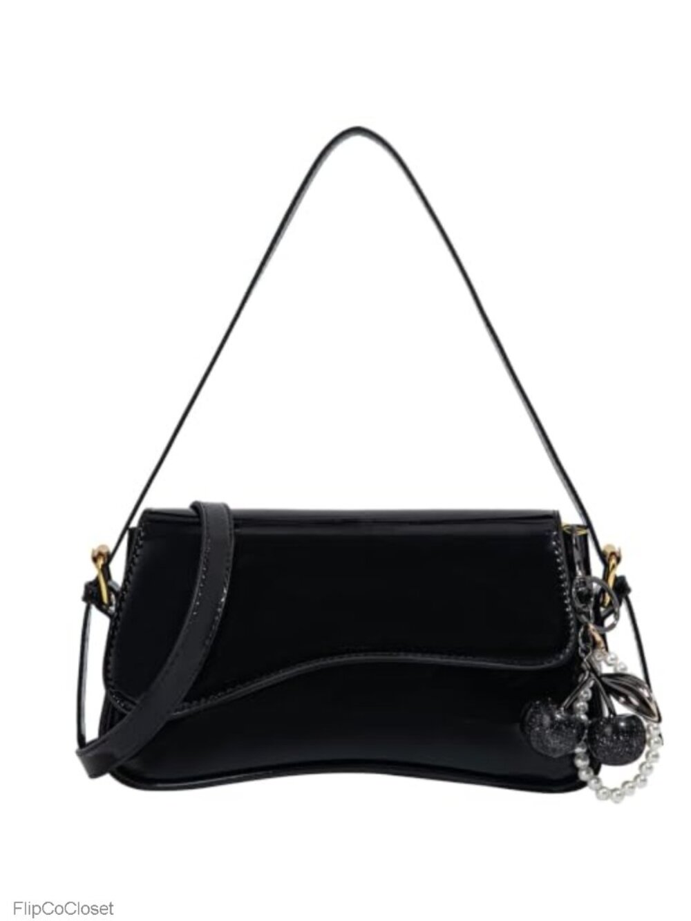 Women's Faux Leather Hobo Crossbody Shoulder Bag with Cherry Pendant